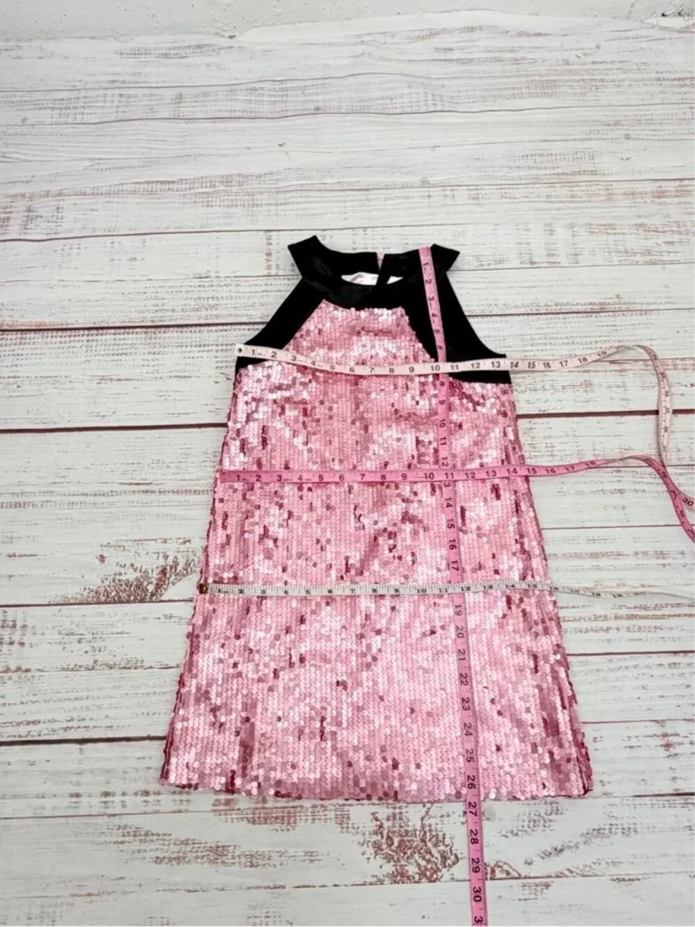 Milly Minis Girls size 10 Pink Sequin Black Bow Lined Dress